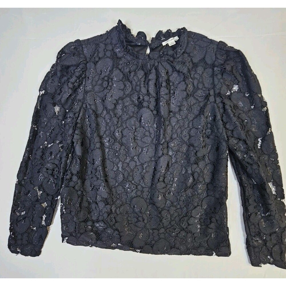 Ultra Pink Shirt Women's Medium Black Cottagecore Victorian Crochet Lace Lined